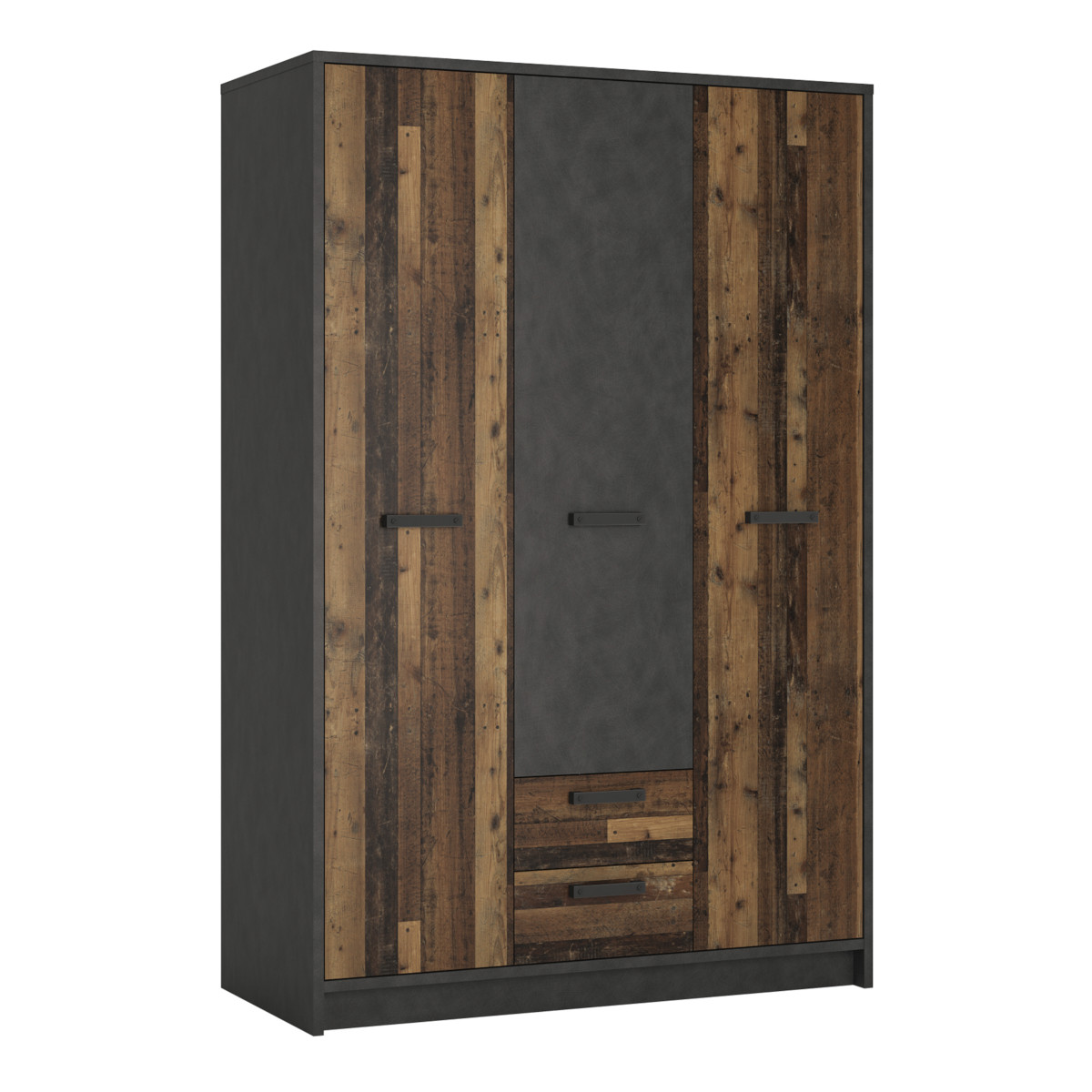 Brooklyn 3 Door Wardrobe with 2 Drawers in Walnut and Dark Matera Grey